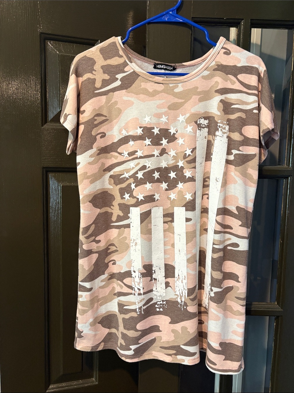 HEIMISH USA Pink and Tan Camo Star-Stripe Tee